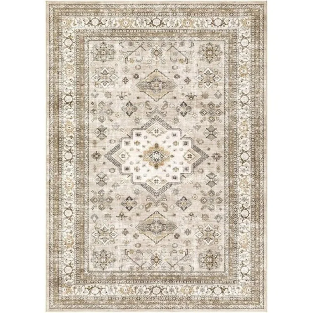 6x9 Beige Vintage Area Rug, Soft Washable Oriental Distressed Carpet for Home